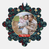 フォークアートミストレトーホリーベリークリスマスフォト オーナメントカード (裏面)