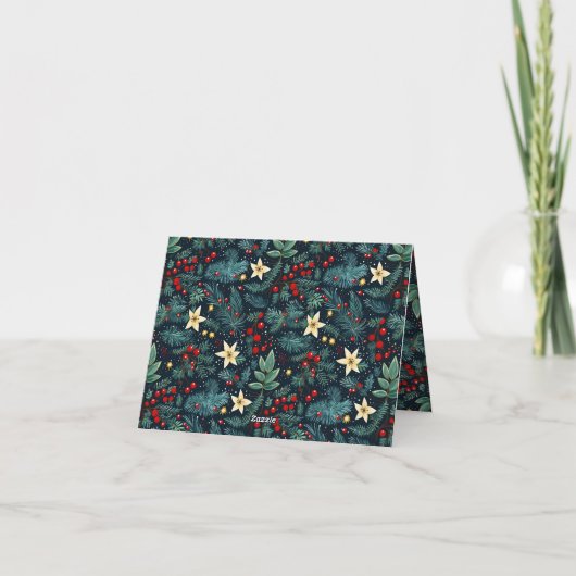 フォークアートミストレトーホリーベリークリスマスフォト カード (裏面)