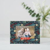 フォークアートミストレトーホリーベリークリスマスフォト ポストカード (スタンド正面)