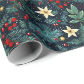 フォークアートミストレトーホリーベリークリスマス ラッピングペーパー (ロールコーナー)