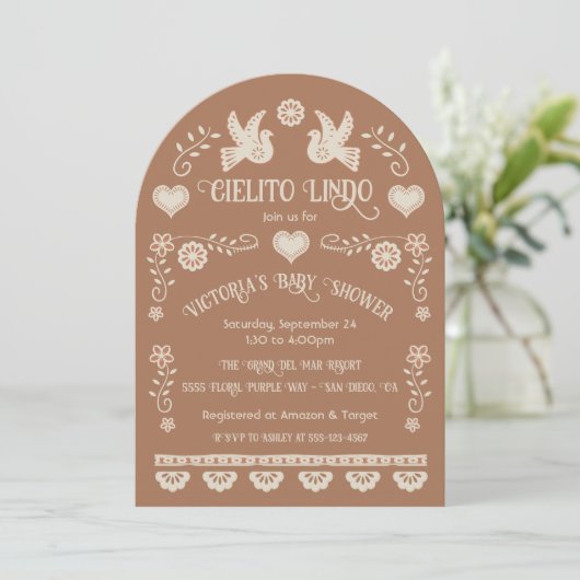 フォークアートメキシカンシエリートリンド赤ちゃんシャワーアーチ 招待状 (スタンド正面)