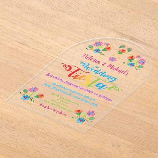 フォークアートメキシカンフィエスタアクリル結婚式招待状 アクリル招待状 (レイダウン)