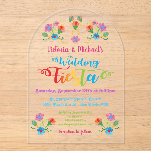 フォークアートメキシカンフィエスタアクリル結婚式招待状 アクリル招待状 (正面)
