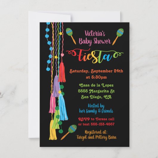 フォークアートメキシカンフィエスタベビーシャワー招待状 招待状 (正面)