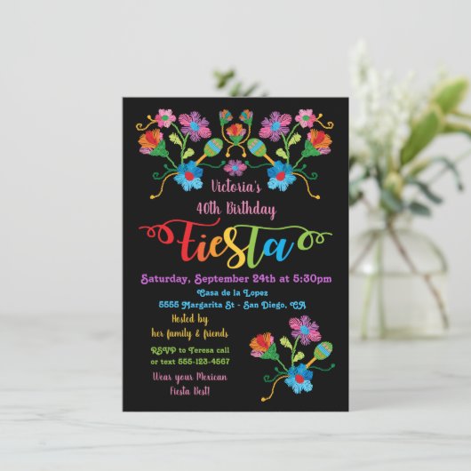 フォークアートメキシカンフィエスタ誕生日パーティーへの招待 招待状 (スタンド正面)