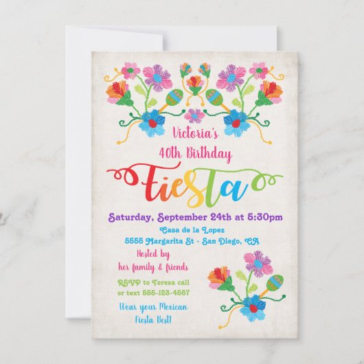 フォークアートメキシカンフィエスタ誕生日パーティーへの招待 招待状 (正面)