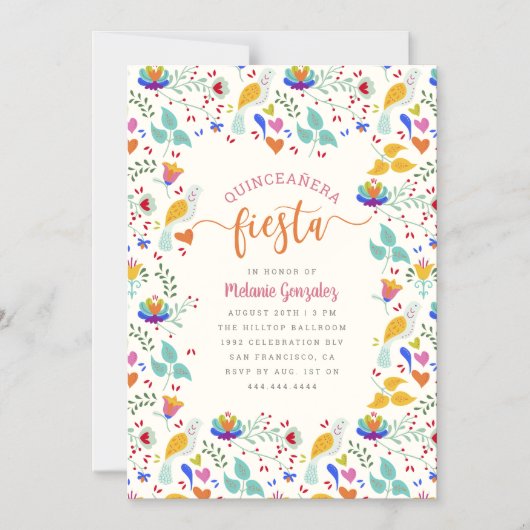 フォークアートメキシコフローラキンセアニラフィエスタ マグネット招待状 (正面)