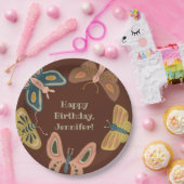 フォークアートモス蝶かわいらし茶色 ペーパープレート (パーティー)