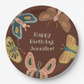 フォークアートモス蝶かわいらし茶色 ペーパープレート (正面)