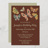 フォークアートモス蝶の誕生日パカスタムーティー 招待状 (正面/裏面)