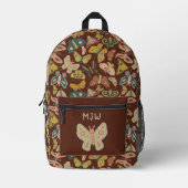 フォークアートモス蝶ピンクブルーブラウン プリントバックパック (正面)