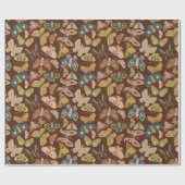 フォークアートモス蝶ピンクブルーブラウン ラッピングペーパー (フラット)