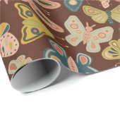 フォークアートモス蝶ピンクブルーブラウン ラッピングペーパー (ロールコーナー)