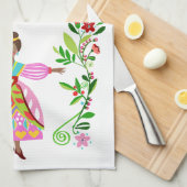 フォークアートモダンスタイルアフリカンアメリカンフラワーガール キッチンタオル (四つ折り)