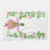 フォークアートモダンスタイルアフリカンアメリカンフラワーガール キッチンタオル (横)