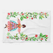 フォークアートモダンスタイルフラワーガーデンガール キッチンタオル (横)