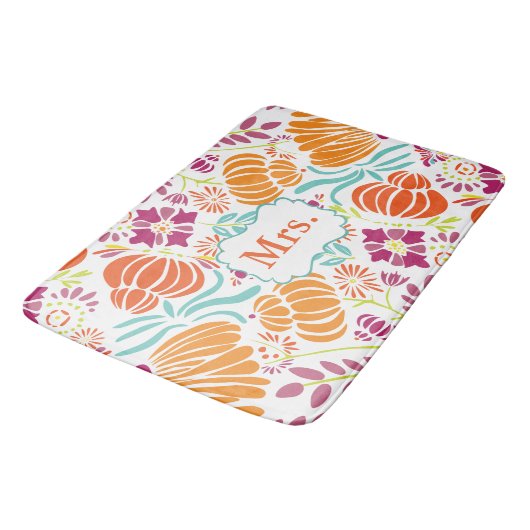 フォークアートモノグラムフローラミセスまたはパーソナライズ バスマット (アングル)