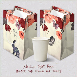 フォークアートラビットバタフライフローラ中抱き枕 ミディアムペーパーバッグ