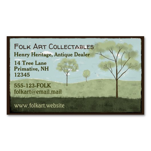 フォークアートランドスケープ初期のアメリカーナ マグネット名刺 (正面)