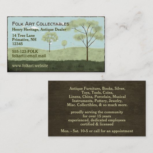 フォークアートランドスケープ初期のアメリカーナ 名刺 (正面/裏面)