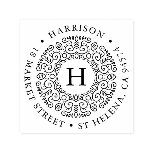 フォークアートリースモノグラム差出人住所 セルフインキングスタンプ (デザイン)