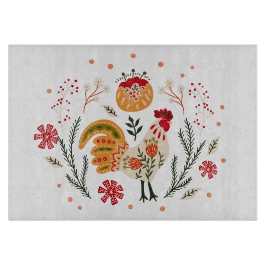 フォークアートルースター カッティングボード (正面)