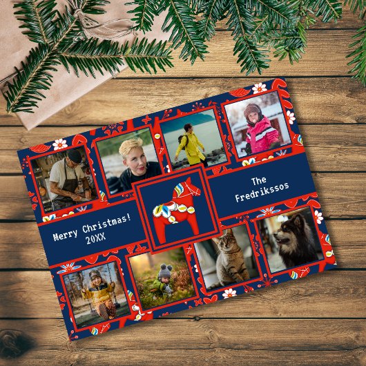 フォークアートレッドスウェーデンダラホースパターン8写真 シーズンカード