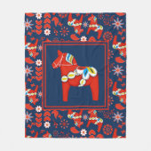 フォークアートレッドスウェーデンダラホースフォークアートパターン フリースブランケット (正面)