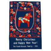 フォークアートレッドスウェーデンダラホースフォークアートパターン ミディアムペーパーバッグ (正面)