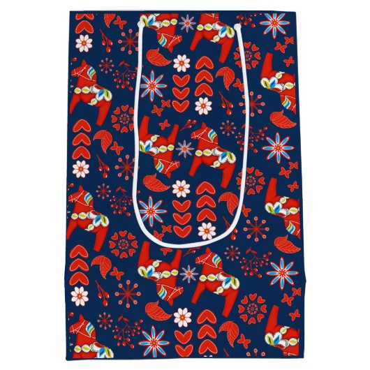 フォークアートレッドスウェーデンダラホースフォークアートパターン ミディアムペーパーバッグ (裏面)