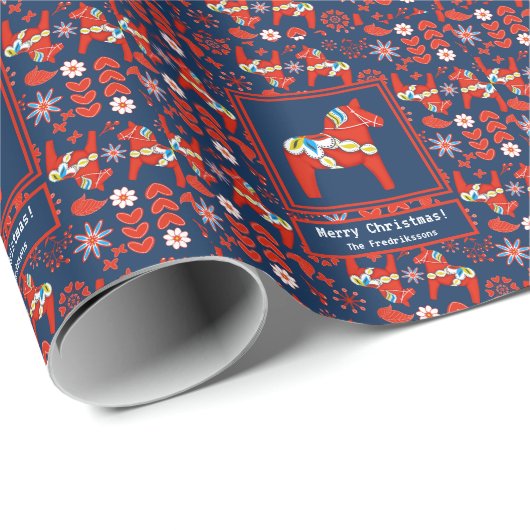 フォークアートレッドスウェーデンダラホースメリークリスマス ラッピングペーパー (ロールコーナー)