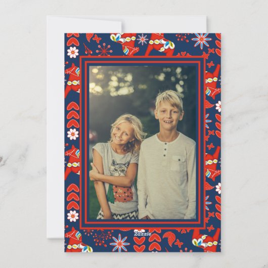 フォークアートレッドスウェーデンダラ馬とパターン写真 シーズンカード (裏面)