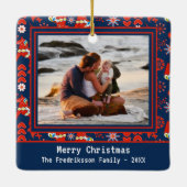 フォークアートレッドスウェーデンダラ馬とパターン写真 セラミックオーナメント (裏面)