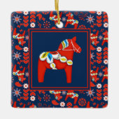 フォークアートレッドスウェーデンダラ馬とパターン写真 セラミックオーナメント (正面)