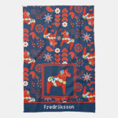 フォークアートレッドフローラダラホース キッチンタオル (縦)