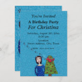 フォークアートレディーアップルツリーレッドバードブルーを歌う 招待状 (正面/裏面)