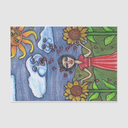 フォークアートレディークラウドサンフラワーズサンハート 薄葉紙 (正面)