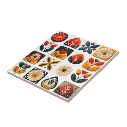 フォークアートレトロフローラモザイクアクセント タイル (側面)