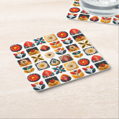 フォークアートレトロフローラモザイクコーズ スクエアペーパーコースター (アングル)