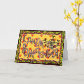 フォークアートロシアの「ハッピーバースデー」 カード (黄色い花)