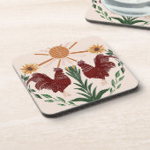 フォークアートロスターサンシャインシンメトリデザイン コースター (左側)