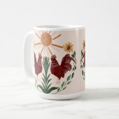 フォークアートロスターサンシャインシンメトリデザイン コーヒーマグカップ (正面左)