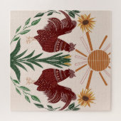 フォークアートロスターサンシャインシンメトリデザイン ジグソーパズル (横)