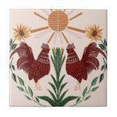 フォークアートロスターサンシャインシンメトリデザイン タイル (正面)