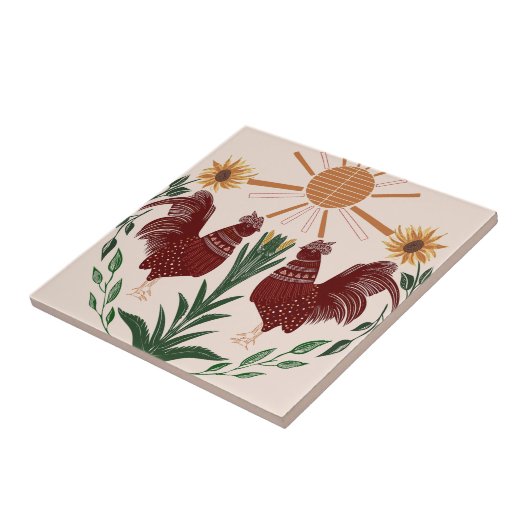 フォークアートロスターサンシャインシンメトリデザイン タイル (側面)