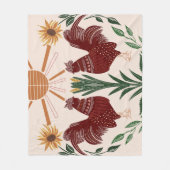 フォークアートロスターサンシャインシンメトリデザイン フリースブランケット (正面)