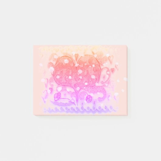 フォークアートローズマリンピンクハート&葉、花 ポストイット (正面)