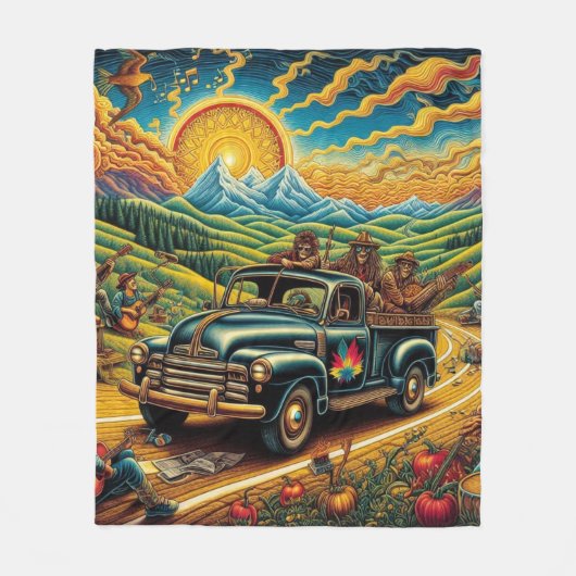 フォークアートロードトリップ フリースブランケット (正面)