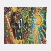 フォークアートロードトリップ フリースブランケット (正面(横))