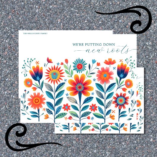 フォークアートワイルドフラワーの動きを伝える ポストカード